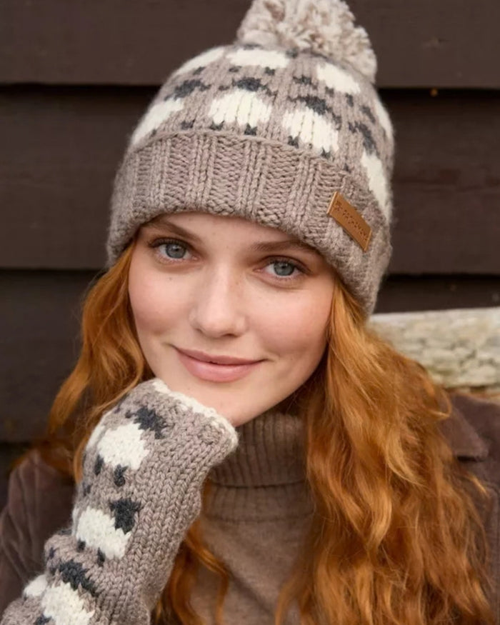 Mushroom Merino Sheep Roll Back Bobble Beanie Pachamama