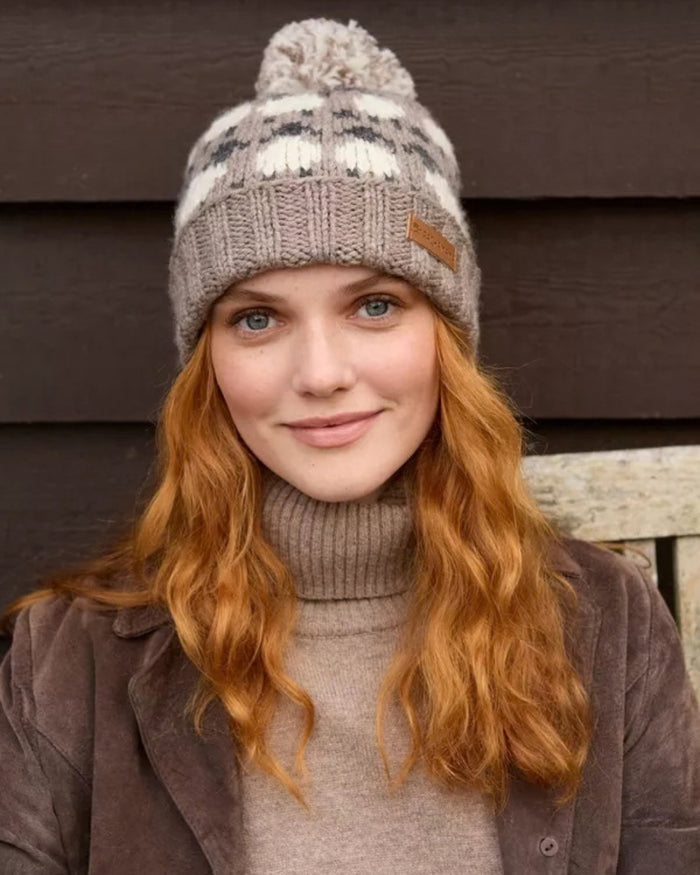 Mushroom Merino Sheep Roll Back Bobble Beanie Pachamama
