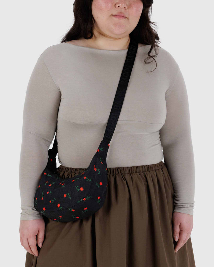 Painted Wildflower Small Nylon Crescent Bag | BAGGU | Small Nylon Crescent Bag