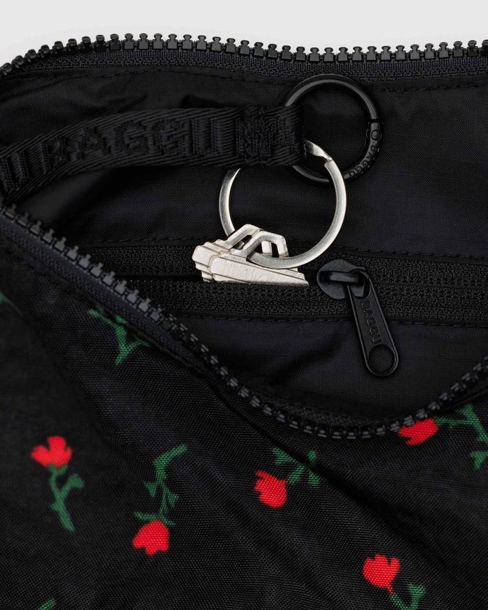 Painted Wildflower Small Nylon Crescent Bag | BAGGU | Small Nylon Crescent Bag