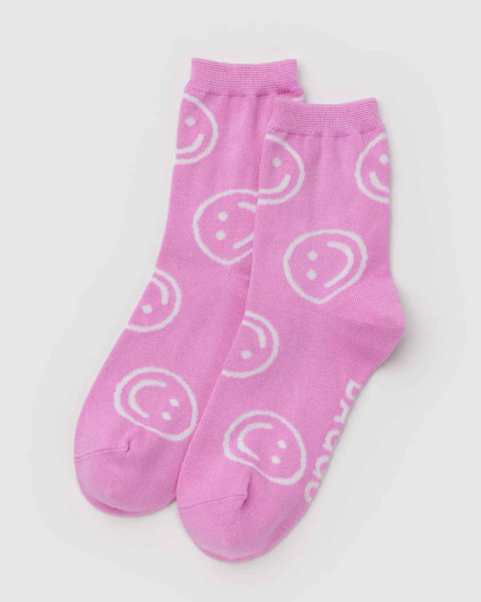 Pink Happy Crew Sock | BAGGU | Crew Sock