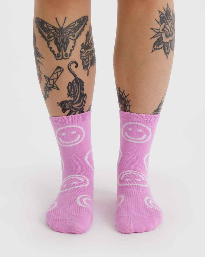 Pink Happy Crew Sock | BAGGU | Crew Sock