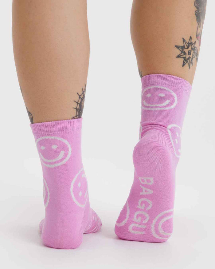 Pink Happy Crew Sock | BAGGU | Crew Sock