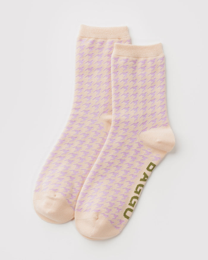 Pink Houndstooth Crew Sock | BAGGU | Crew Sock