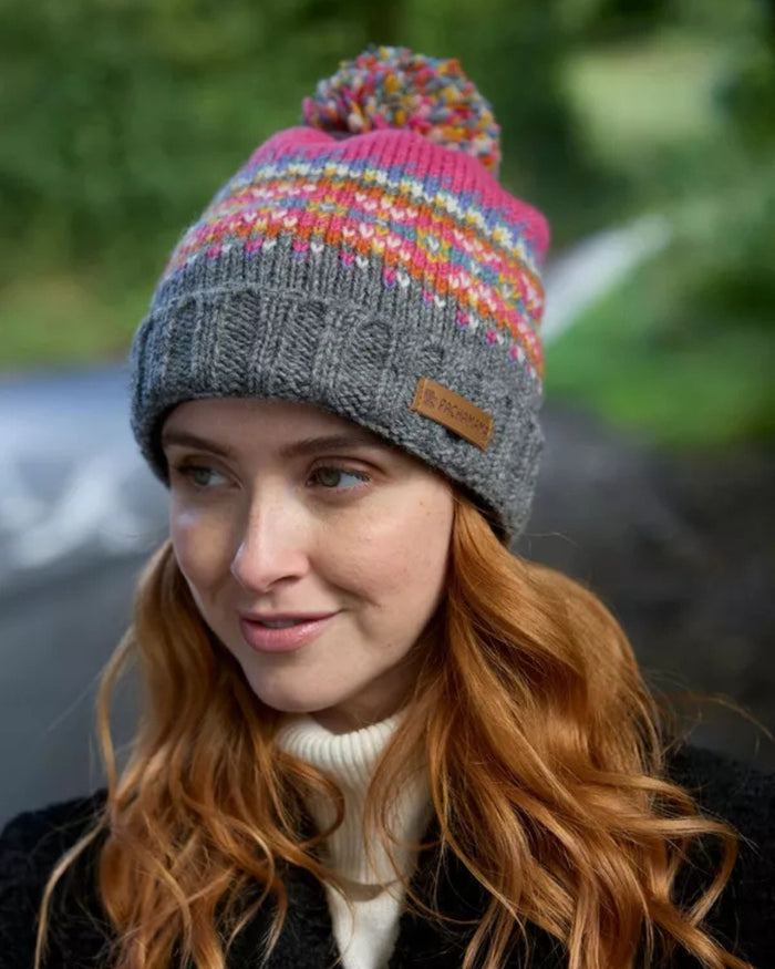 Pink Iona Roll Back Bobble Beanie Pachamama