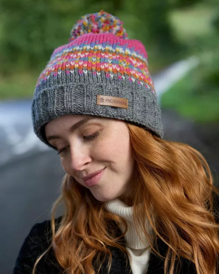 Pink Iona Roll Back Bobble Beanie Pachamama