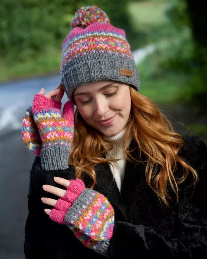 Pink Iona Roll Back Bobble Beanie Pachamama