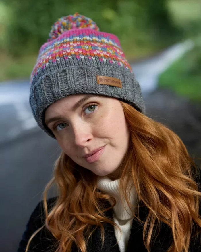 Pink Iona Roll Back Bobble Beanie Pachamama