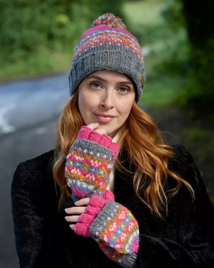 Pink Iona Roll Back Bobble Beanie Pachamama