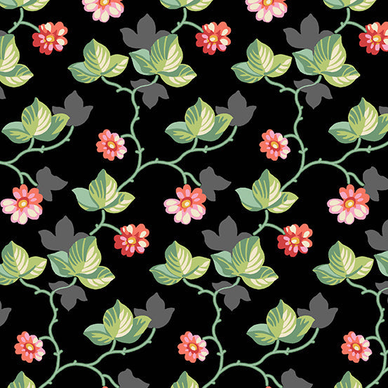 Poppies - Floral Vine Black - Andover Fabrics - A-751-K