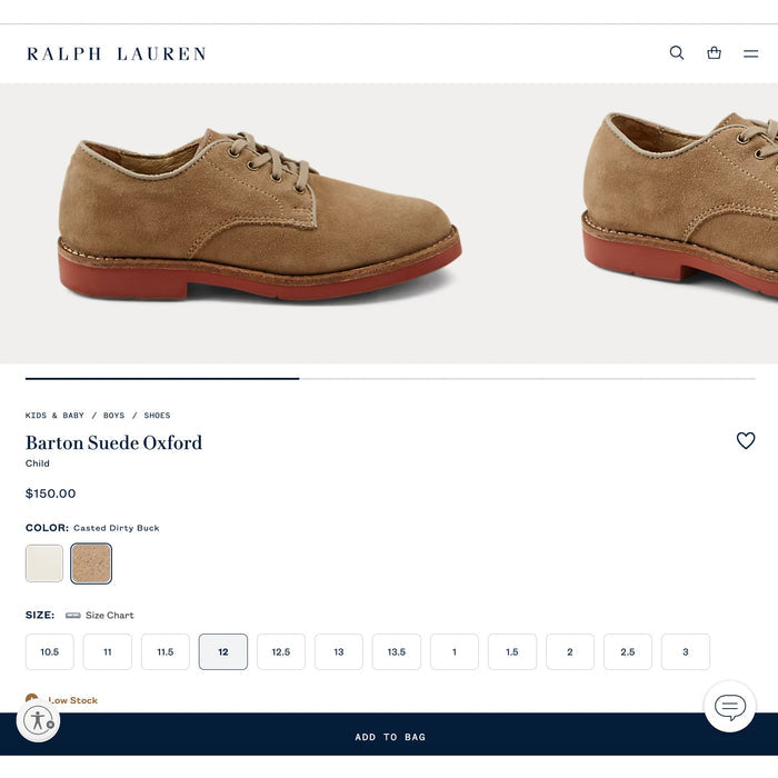 Ralph Lauren Boys Barton Oxford Dress Shoe 12