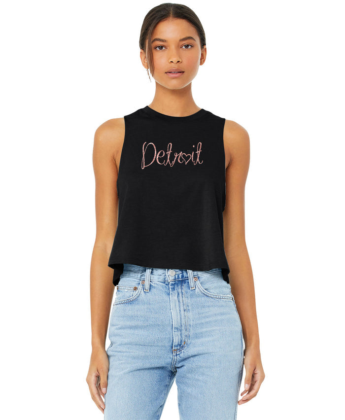 Rose Gold Detroit Script Crop Tank
