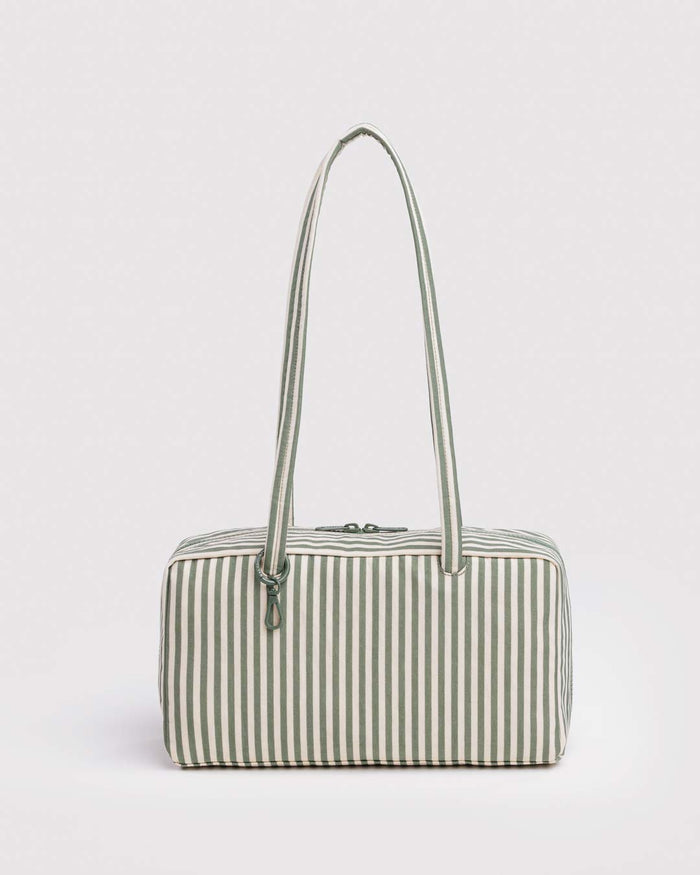 Sage Stripe Nylon Bowler Bag | BAGGU | Nylon Bowler Bag