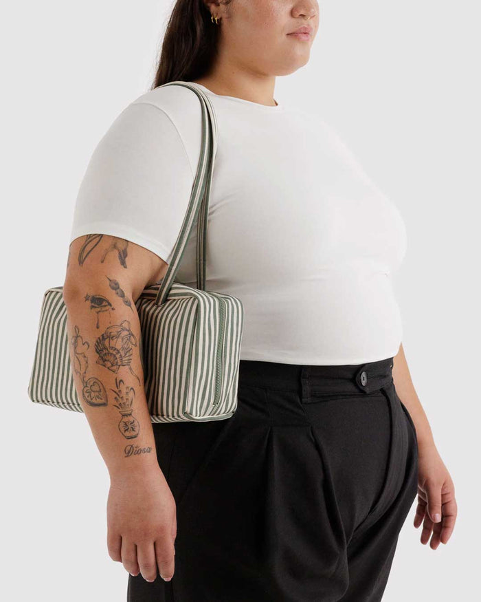 Sage Stripe Nylon Bowler Bag | BAGGU | Nylon Bowler Bag