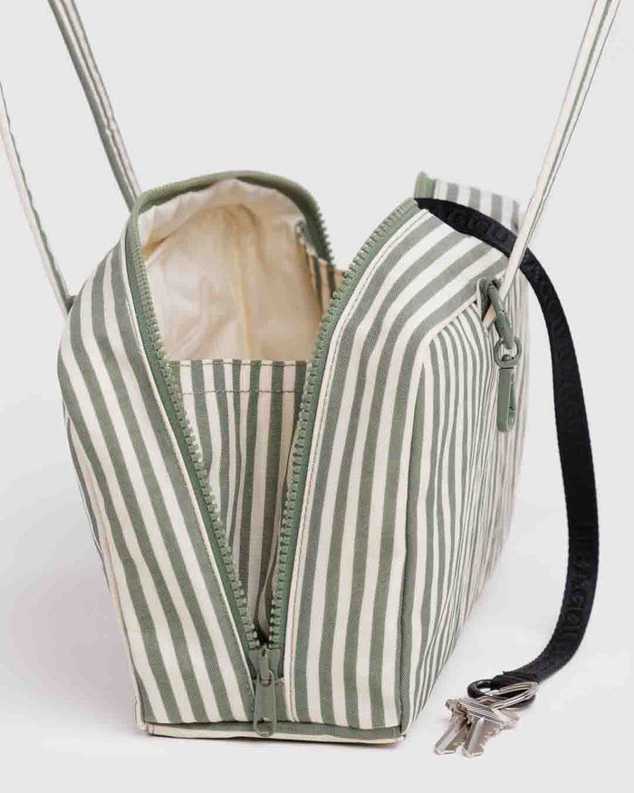 Sage Stripe Nylon Bowler Bag | BAGGU | Nylon Bowler Bag