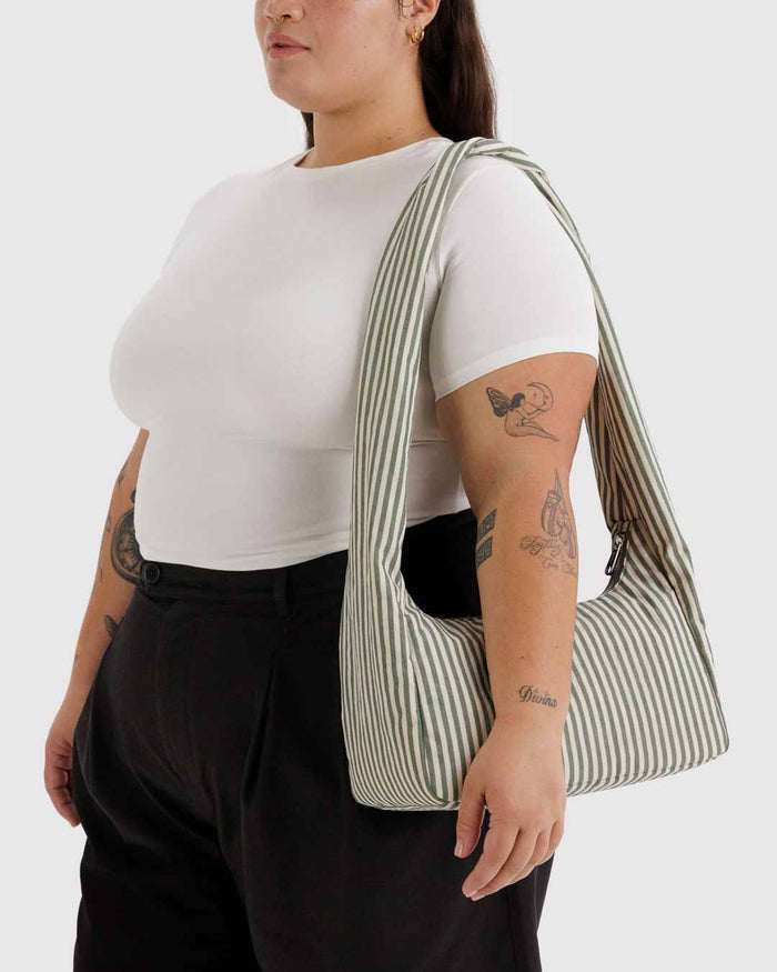 Sage Stripe Nylon Meringue Bag | BAGGU | Nylon Meringue Bag
