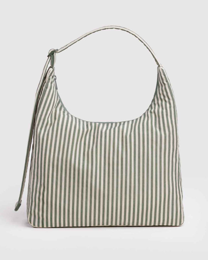 Sage Stripe Nylon Shoulder Bag | BAGGU | Nylon Shoulder Bag