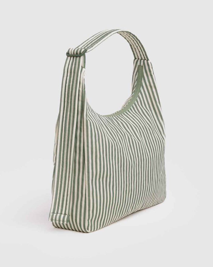 Sage Stripe Nylon Shoulder Bag | BAGGU | Nylon Shoulder Bag