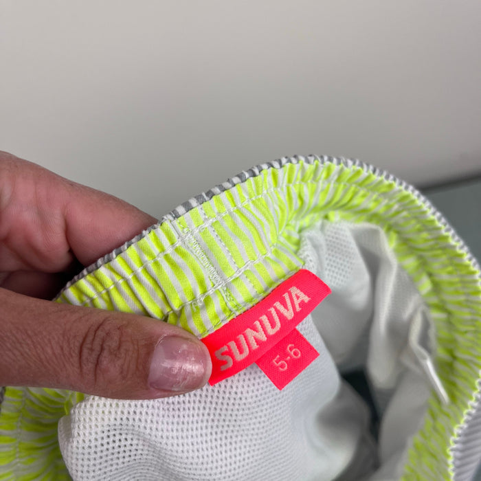 Sunuva Boys Gray & White Striped Swim Trunks 5-6