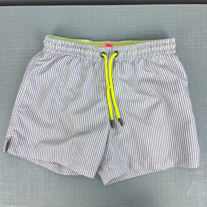 Sunuva Boys Gray & White Striped Swim Trunks 5-6