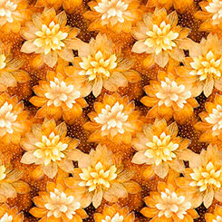 Swan Song - Orange Lotus Flowers - QT Fabrics