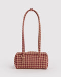 Tan Houndstooth Small Nylon Bowler Bag | BAGGU | Small Nylon Bowler Bag