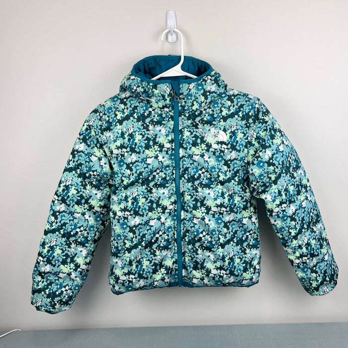 The North Face Girls Printed Down Reversible Hooded Jacket M 10