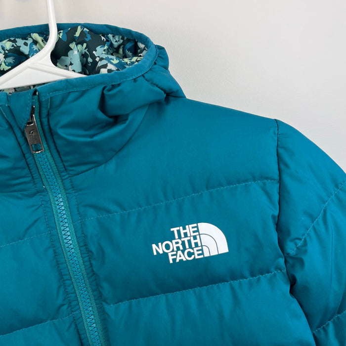 The North Face Girls Printed Down Reversible Hooded Jacket M 10