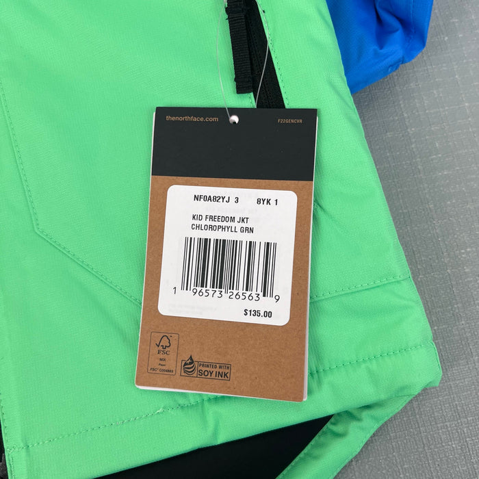 The North Face Kids' Freedom Insulated Ski Jacket Chlorophyll Green Color Block 3T NWT