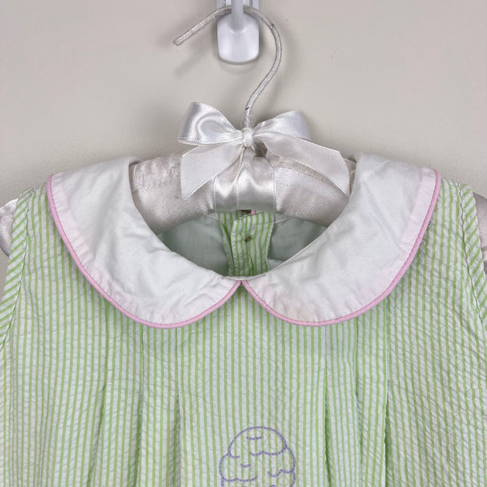 The Proper Peony Green Seersucker Hand Embroidered Sweet Scoop Dress 5T