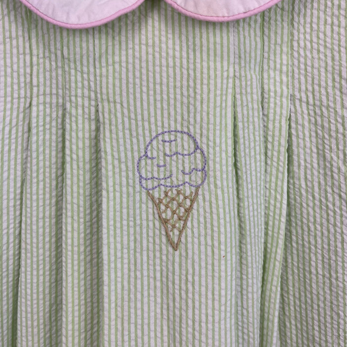 The Proper Peony Green Seersucker Hand Embroidered Sweet Scoop Dress 5T