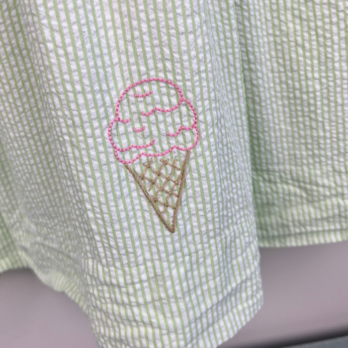 The Proper Peony Green Seersucker Hand Embroidered Sweet Scoop Dress 5T