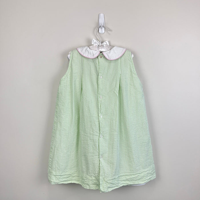 The Proper Peony Green Seersucker Hand Embroidered Sweet Scoop Dress 5T