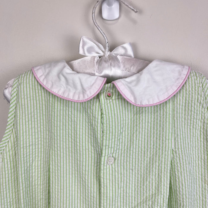 The Proper Peony Green Seersucker Hand Embroidered Sweet Scoop Dress 5T