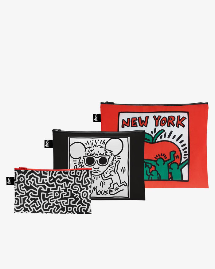 Untitled, Andy Mouse & New York by Keith Haring Recycled Zip Pockets | LOQI | Zip Pockets