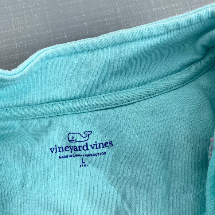 Vineyard Vines Aqua Green Pink Whale Shep Shirt L 14