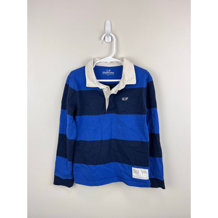 Vineyard Vines Boys' Long Sleeve Rugby Shirt Blue Navy Stripe 7