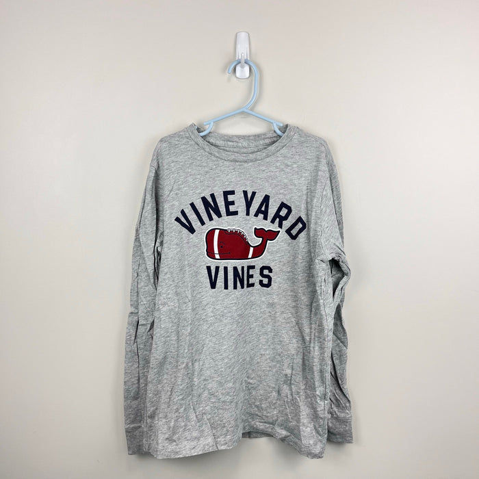 Vineyard Vines Boy's Textured Football Whale Long Sleeve T-Shirt Grey Heather S 8-10 NWOT