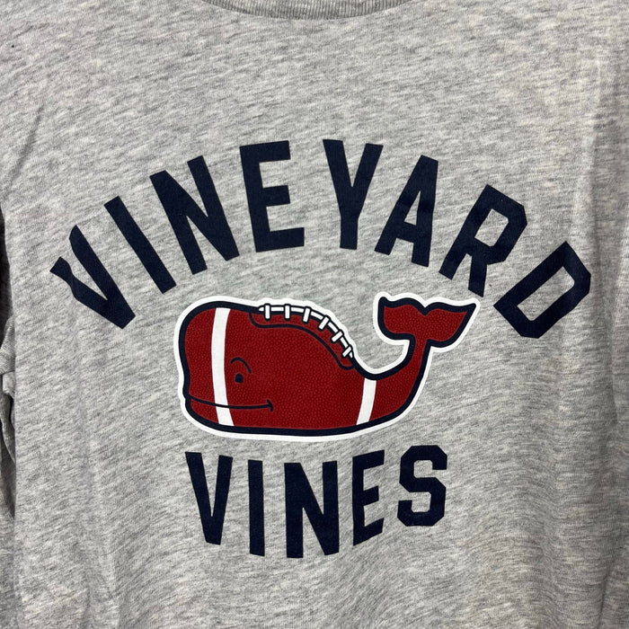 Vineyard Vines Boy's Textured Football Whale Long Sleeve T-Shirt Grey Heather S 8-10 NWOT