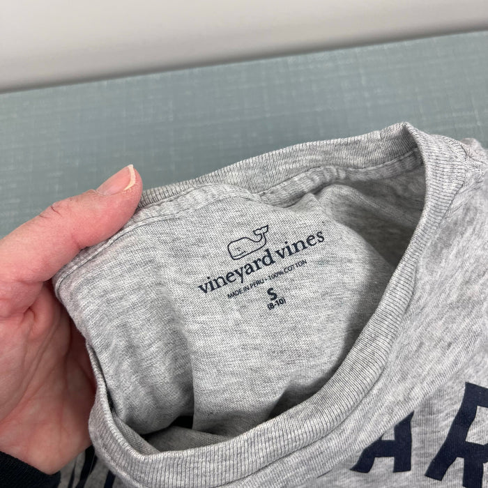 Vineyard Vines Boy's Textured Football Whale Long Sleeve T-Shirt Grey Heather S 8-10 NWOT