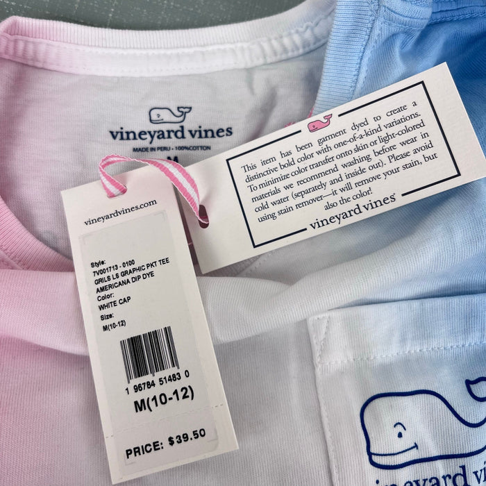 Vineyard Vines Girls' Dip-Dye Whale Long Sleeve Pocket T-Shirt M 10-12 NWT