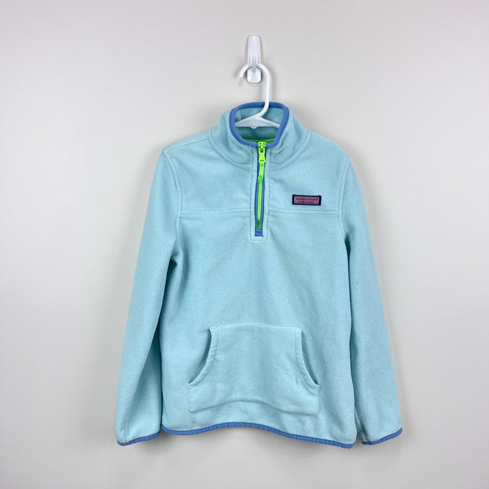 Vineyard Vines Girls' Harbor Fleece Glow 1/2 Zip Crystal Blue Heather M 10-12