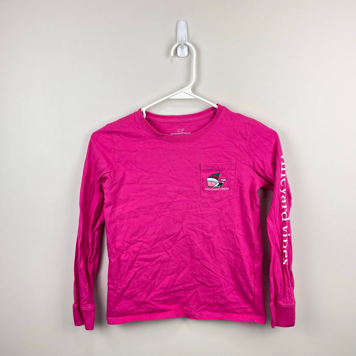 Vineyard Vines Girls Long Sleeve Elf Whale Pocket Tee Shirt M 10-12
