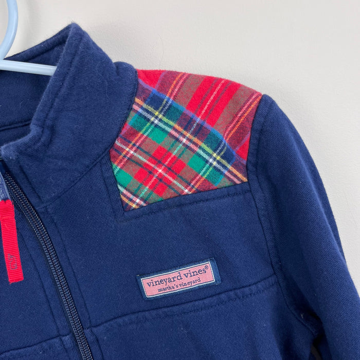 Vineyard Vines Girls Navy Blue Festive Plaid Shep Shirt S 7-8