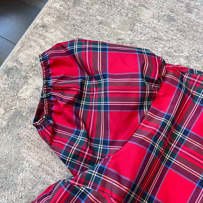 Vineyard Vines Girls' Taffeta Puff Sleeve Dress Royal Stewart Red Plaid L