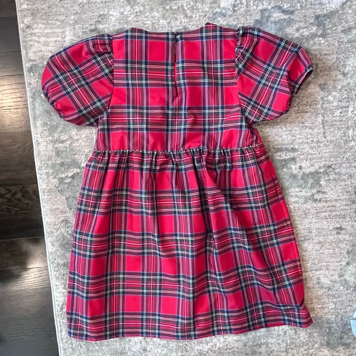 Vineyard Vines Girls' Taffeta Puff Sleeve Dress Royal Stewart Red Plaid L