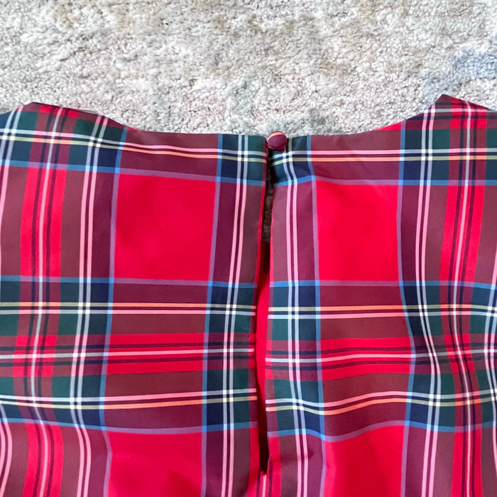 Vineyard Vines Girls' Taffeta Puff Sleeve Dress Royal Stewart Red Plaid L