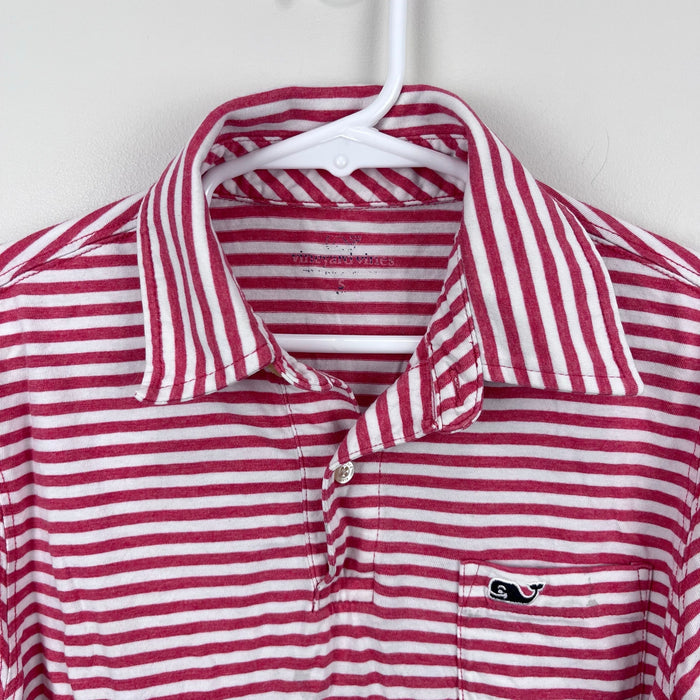 Vineyard Vines Red & White Striped Polo Shirt S 8-10
