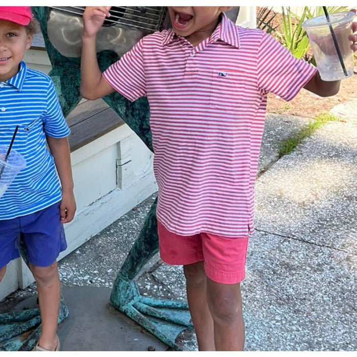 Vineyard Vines Red & White Striped Polo Shirt S 8-10
