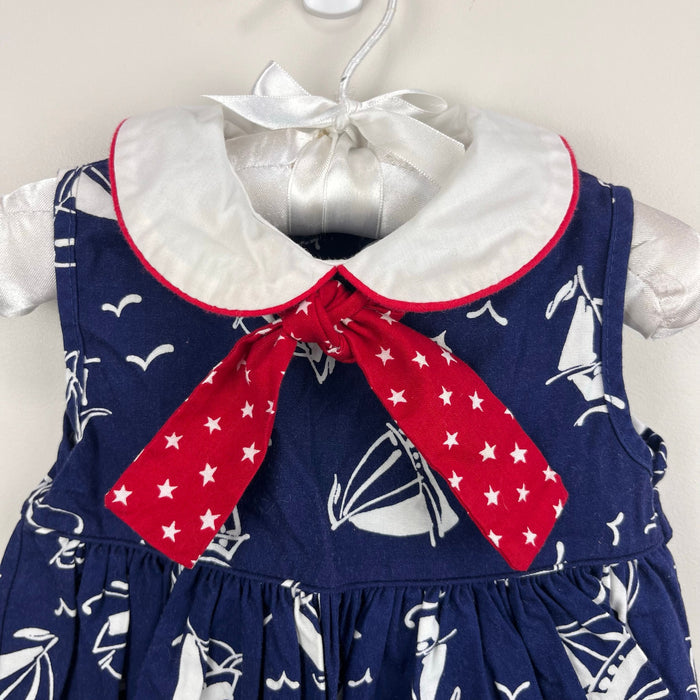 Vintage Alexis Navy Blue Sailboat Boat Dress 12 Months USA